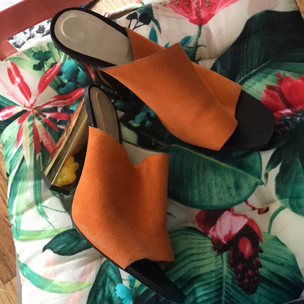 Zara Orange High Heel Mules